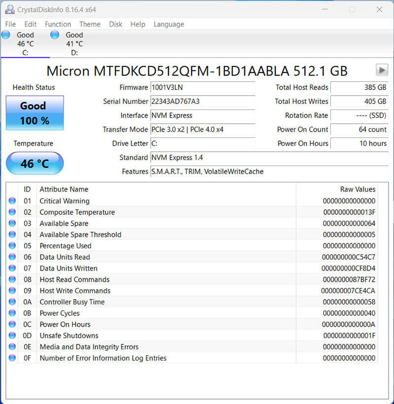 Thông số ổ lưu trữ SSD 512 GB của IdeaPad 1 Lenovo SKU 15AMN7